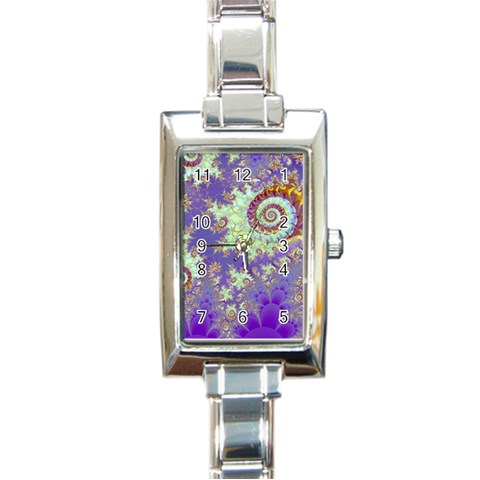 Sea Shell Spiral, Abstract Violet Cyan Stars Rectangular Italian Charm Watch from ArtsNow.com Front