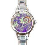 Sea Shell Spiral, Abstract Violet Cyan Stars Round Italian Charm Watch Sea Shell Spiral, Abstract Violet Cyan Stars Round Italian Charm Watch