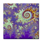 Sea Shell Spiral, Abstract Violet Cyan Stars Ceramic Tile