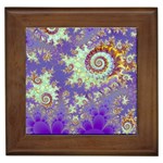 Sea Shell Spiral, Abstract Violet Cyan Stars Framed Ceramic Tile