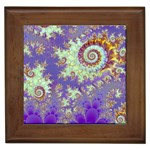 Sea Shell Spiral, Abstract Violet Cyan Stars Framed Ceramic Tile