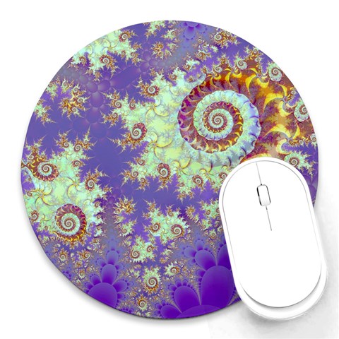 Sea Shell Spiral, Abstract Violet Cyan Stars 8  Mouse Pad (Round) from ArtsNow.com Front