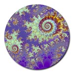 Sea Shell Spiral, Abstract Violet Cyan Stars 8  Mouse Pad (Round)