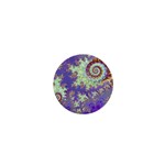 Sea Shell Spiral, Abstract Violet Cyan Stars 1  Mini Button