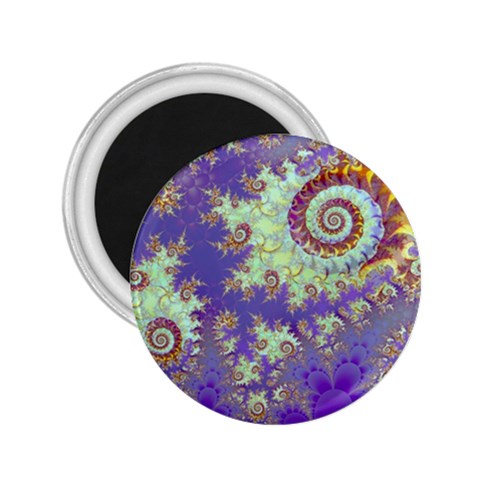 Sea Shell Spiral, Abstract Violet Cyan Stars 2.25  Button Magnet from ArtsNow.com Front