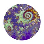 Sea Shell Spiral, Abstract Violet Cyan Stars Round Ornament