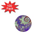 Sea Shell Spiral, Abstract Violet Cyan Stars 1  Mini Button (100 pack)
