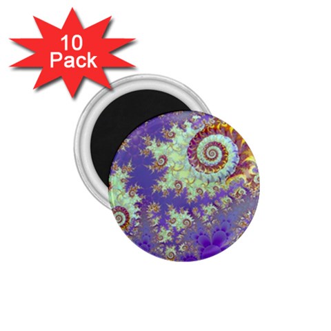 Sea Shell Spiral, Abstract Violet Cyan Stars 1.75  Button Magnet (10 pack) from ArtsNow.com Front