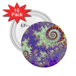 Sea Shell Spiral, Abstract Violet Cyan Stars 2.25  Button (10 pack)