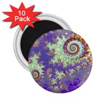 Sea Shell Spiral, Abstract Violet Cyan Stars 2.25  Button Magnet (10 pack)