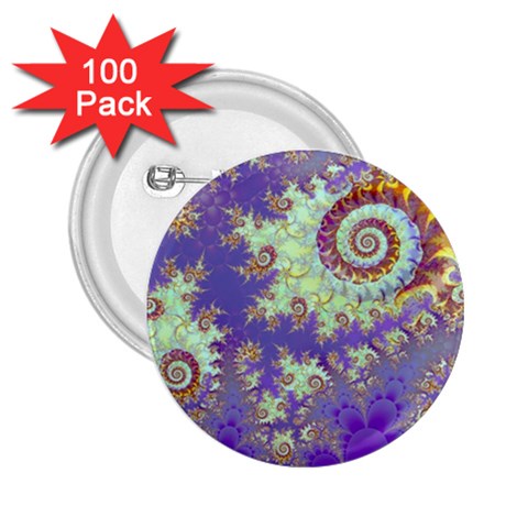 Sea Shell Spiral, Abstract Violet Cyan Stars 2.25  Button (100 pack) from ArtsNow.com Front
