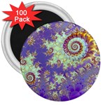 Sea Shell Spiral, Abstract Violet Cyan Stars 3  Button Magnet (100 pack)