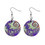 Sea Shell Spiral, Abstract Violet Cyan Stars Mini Button Earrings Sea Shell Spiral, Abstract Violet Cyan Stars Mini Button Earrings