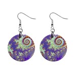 Sea Shell Spiral, Abstract Violet Cyan Stars Mini Button Earrings