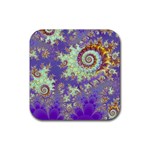 Sea Shell Spiral, Abstract Violet Cyan Stars Drink Coaster (Square)