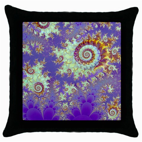 Sea Shell Spiral, Abstract Violet Cyan Stars Black Throw Pillow Case from ArtsNow.com Front