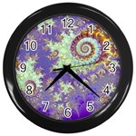 Sea Shell Spiral, Abstract Violet Cyan Stars Wall Clock (Black)