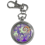 Sea Shell Spiral, Abstract Violet Cyan Stars Key Chain Watch