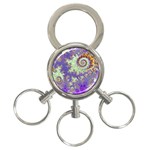 Sea Shell Spiral, Abstract Violet Cyan Stars 3-Ring Key Chain