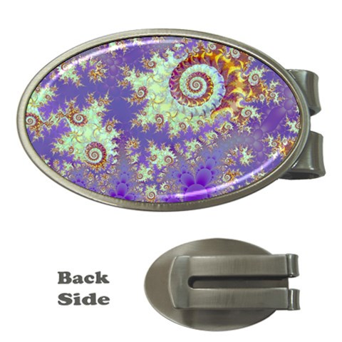 Sea Shell Spiral, Abstract Violet Cyan Stars Money Clip (Oval) from ArtsNow.com Front