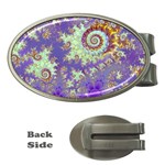 Sea Shell Spiral, Abstract Violet Cyan Stars Money Clip (Oval)