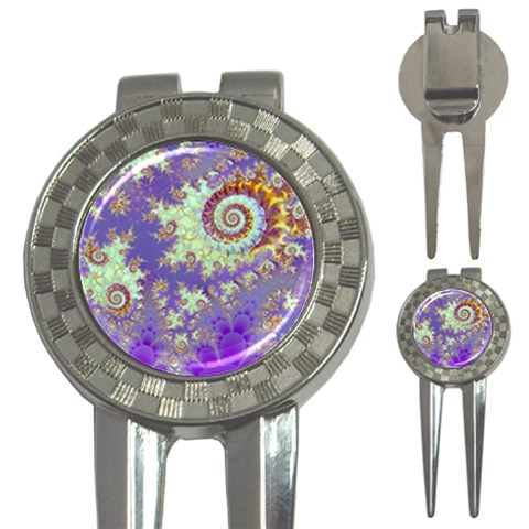 Sea Shell Spiral, Abstract Violet Cyan Stars Golf Pitchfork & Ball Marker from ArtsNow.com Front