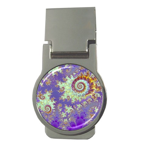 Sea Shell Spiral, Abstract Violet Cyan Stars Money Clip (Round) from ArtsNow.com Front