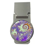 Sea Shell Spiral, Abstract Violet Cyan Stars Money Clip (Round) Sea Shell Spiral, Abstract Violet Cyan Stars Money Clip (Round)
