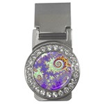 Sea Shell Spiral, Abstract Violet Cyan Stars Money Clip (CZ)