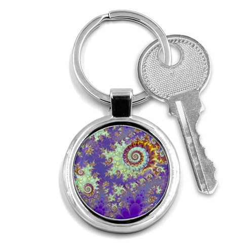 Sea Shell Spiral, Abstract Violet Cyan Stars Key Chain (Round) from ArtsNow.com Front