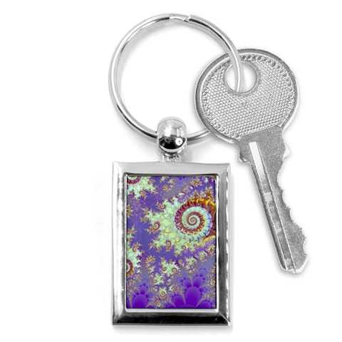 Sea Shell Spiral, Abstract Violet Cyan Stars Key Chain (Rectangle) from ArtsNow.com Front