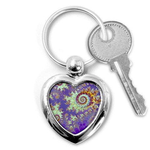 Sea Shell Spiral, Abstract Violet Cyan Stars Key Chain (Heart) from ArtsNow.com Front