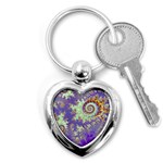 Sea Shell Spiral, Abstract Violet Cyan Stars Key Chain (Heart)