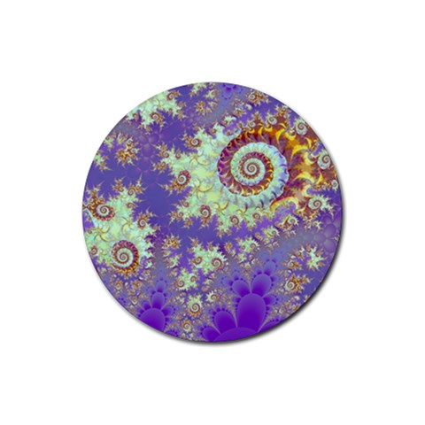 Sea Shell Spiral, Abstract Violet Cyan Stars Drink Coaster (Round) from ArtsNow.com Front