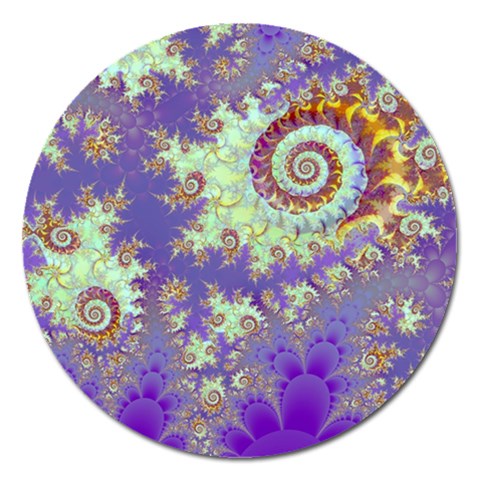 Sea Shell Spiral, Abstract Violet Cyan Stars Magnet 5  (Round) from ArtsNow.com Front