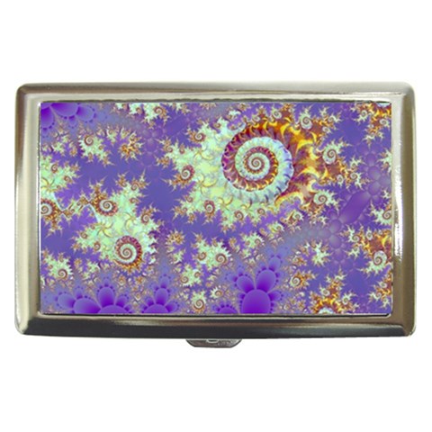 Sea Shell Spiral, Abstract Violet Cyan Stars Cigarette Money Case from ArtsNow.com Front