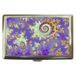 Sea Shell Spiral, Abstract Violet Cyan Stars Cigarette Money Case
