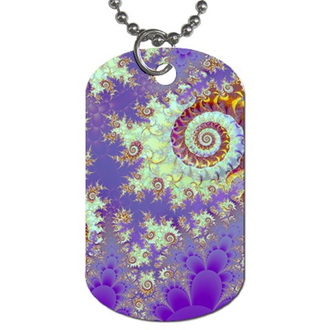 Sea Shell Spiral, Abstract Violet Cyan Stars Dog Tag (Two Front