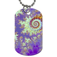 Sea Shell Spiral, Abstract Violet Cyan Stars Dog Tag (Two Back