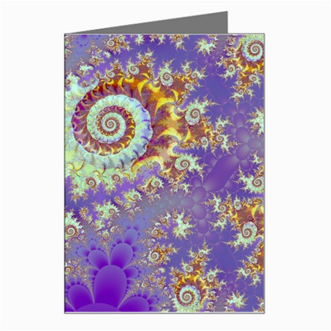 Sea Shell Spiral, Abstract Violet Cyan Stars Greeting Card from ArtsNow.com Left