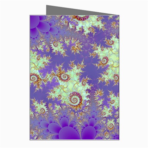 Sea Shell Spiral, Abstract Violet Cyan Stars Greeting Card from ArtsNow.com Right