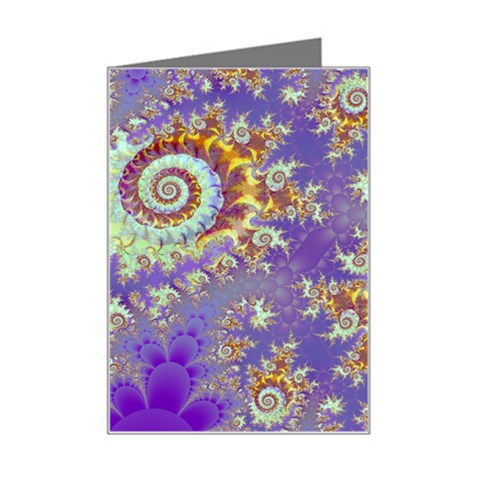 Sea Shell Spiral, Abstract Violet Cyan Stars Mini Greeting Card from ArtsNow.com Left