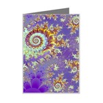 Sea Shell Spiral, Abstract Violet Cyan Stars Mini Greeting Card