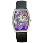 Sea Shell Spiral, Abstract Violet Cyan Stars Tonneau Leather Watch Sea Shell Spiral, Abstract Violet Cyan Stars Tonneau Leather Watch