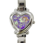 Sea Shell Spiral, Abstract Violet Cyan Stars Heart Italian Charm Watch 