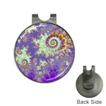 Sea Shell Spiral, Abstract Violet Cyan Stars Hat Clip with Golf Ball Marker