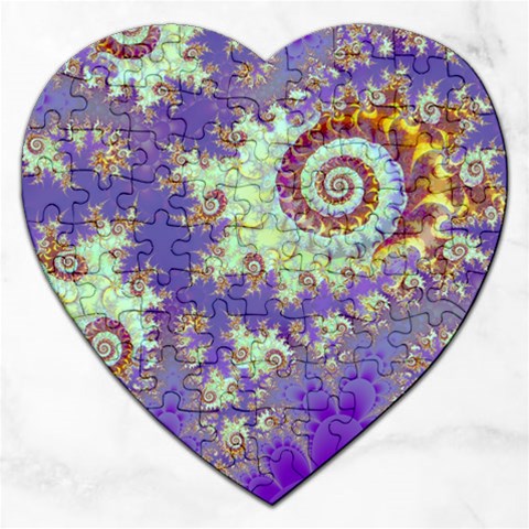 Sea Shell Spiral, Abstract Violet Cyan Stars Jigsaw Puzzle (Heart) from ArtsNow.com Front