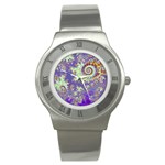 Sea Shell Spiral, Abstract Violet Cyan Stars Stainless Steel Watch (Slim) Sea Shell Spiral, Abstract Violet Cyan Stars Stainless Steel Watch (Slim)