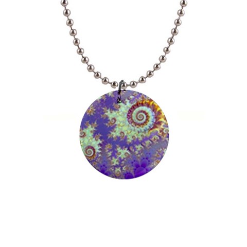 Sea Shell Spiral, Abstract Violet Cyan Stars Button Necklace from ArtsNow.com Front