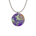 Sea Shell Spiral, Abstract Violet Cyan Stars Button Necklace Sea Shell Spiral, Abstract Violet Cyan Stars Button Necklace